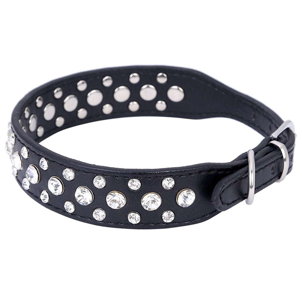 Dogs Kingdom 12-20 Length Personalized Rhinestone Leather Bling Crystal Pet Dog Cat Collars For Small Medium Breeds Blue Xs