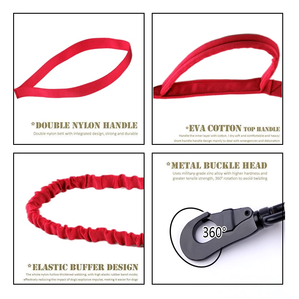 Tactical Dog Collar And Leash Set Tactical Dog Collar With Handle Bungee Leash Adjustable Military Training Nylon Collar Dog Training Collar Leash Set With Control Handleand Metal Buckle (Red L