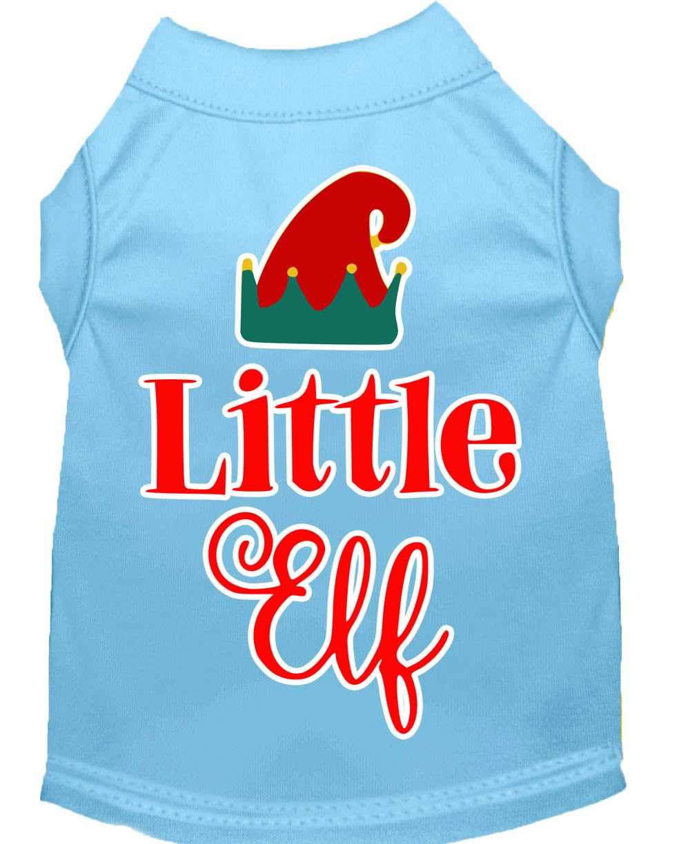 Christmas Pet Dog & Cat Shirt Screen Printed, "Little Elf" Baby Blue MD (6-10 lbs.)
