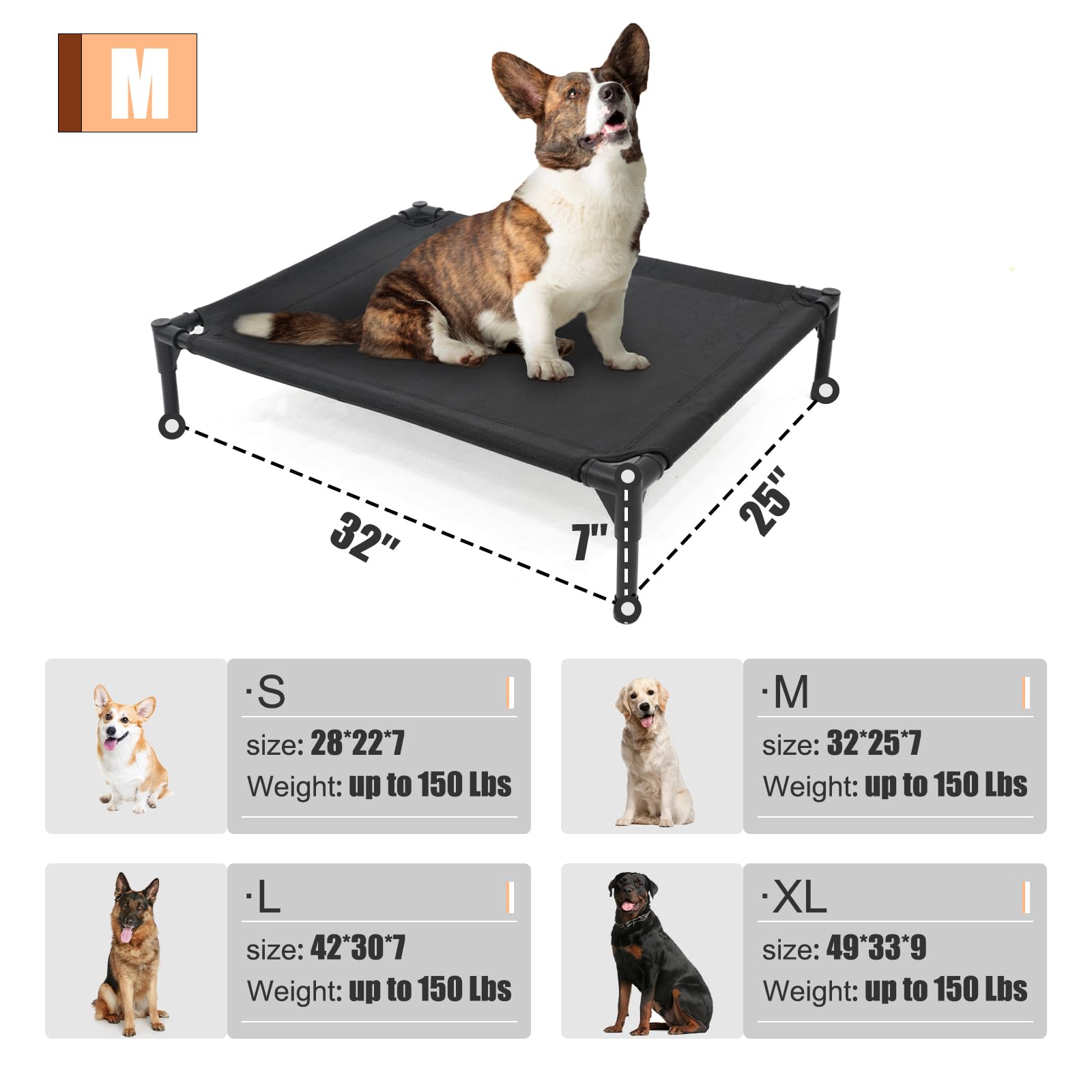 Garnpet Elevated Dog Bed For Medium Dogs, Raised Dog Cot Beds Fits Up To 150 Lbs, Heavy Duty Pet Cots With Durable Supportive Te