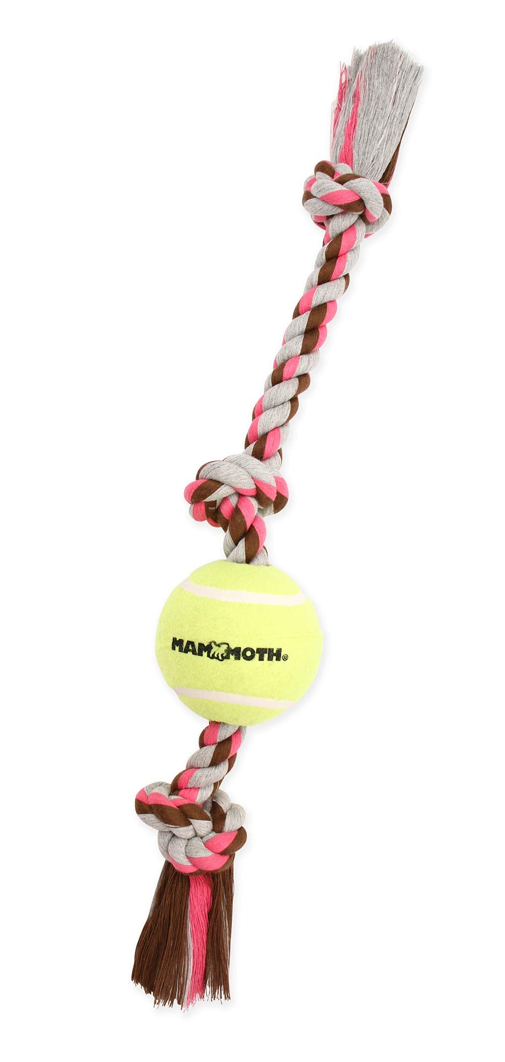 Mammoth Flossy Chews Color 3 Knot Tug w/Large Tennis Ball - Premium Cotton-Poly Tug Toy for Dogs - Interactive Dog Tug Toy - Rop