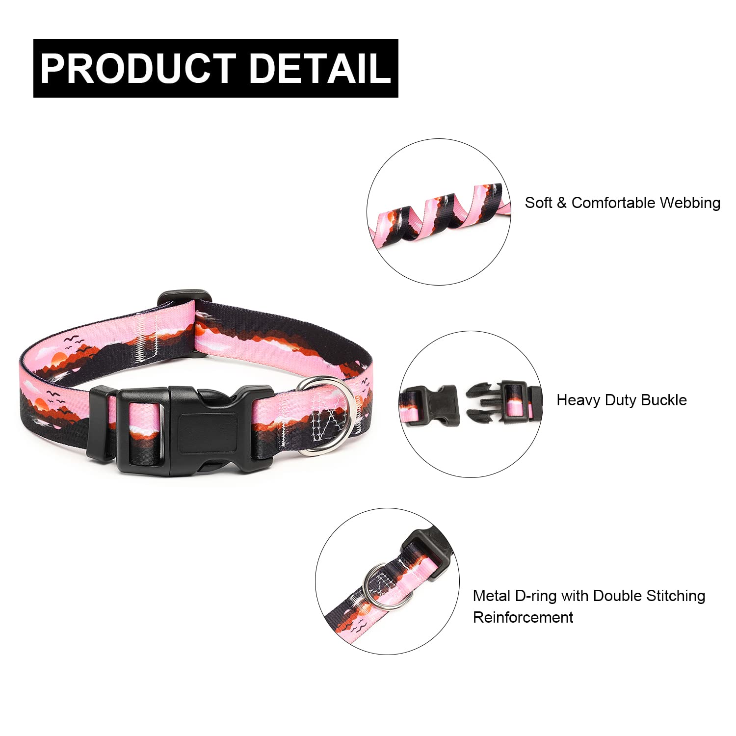 Mercano Adjustable Dog Collar - Special Design Patterns, Soft Nylon Comfortable Durable Pet Collar For Small Medium Large Dogs (S, Sunset)