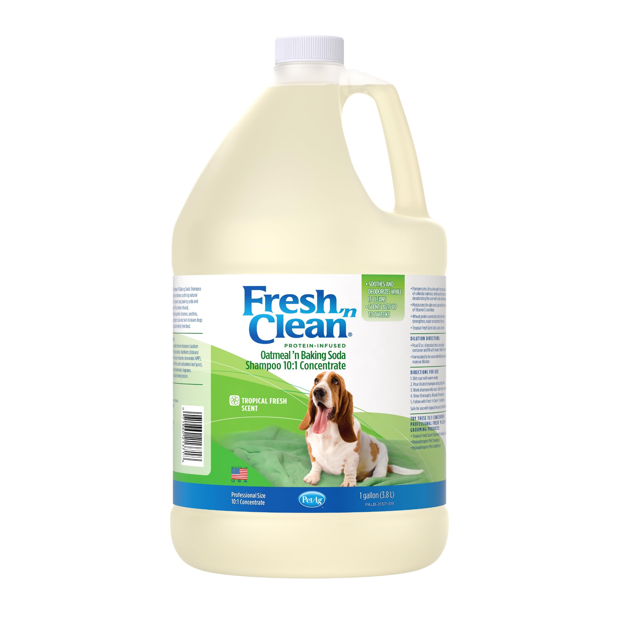 Petag Fresh N Clean Oatmeal N Baking Soda Shampoo - Tropical Fresh Scent (10:1 Concentrate) - 1 Gallon - Nurtures Dry, Itchy Ski