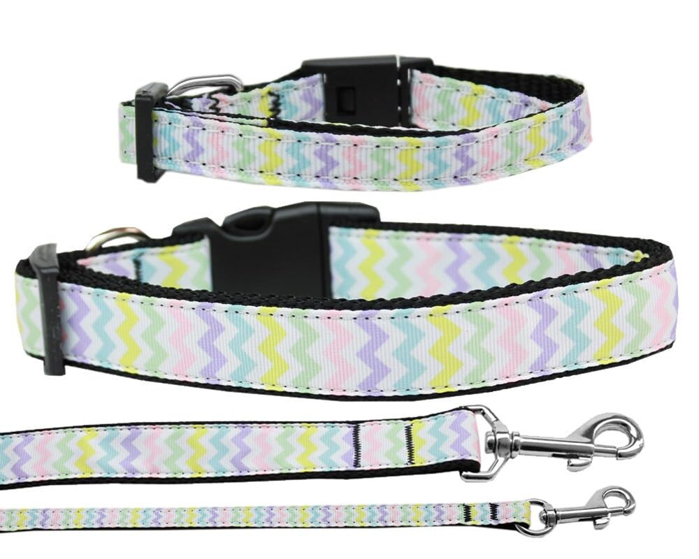 Pet Dog & Cat Nylon Collar or Leash, "Spring Chevron" 5/8" w x 6 ft. leash
