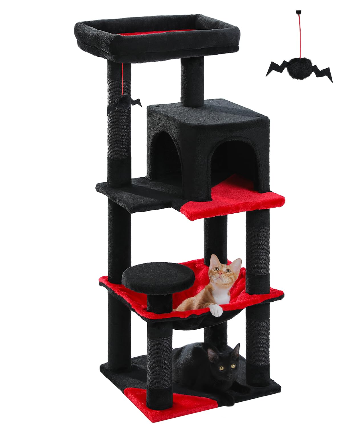 Muttros Gothic Cat Tree With Super Large Hammock, 45.7' Black Cat Tower With Coffin Bed, Cat Condo, Sisal Scratching Posts & Top Perch, Multi-Level Goth Cat Tree, Halloween, Black