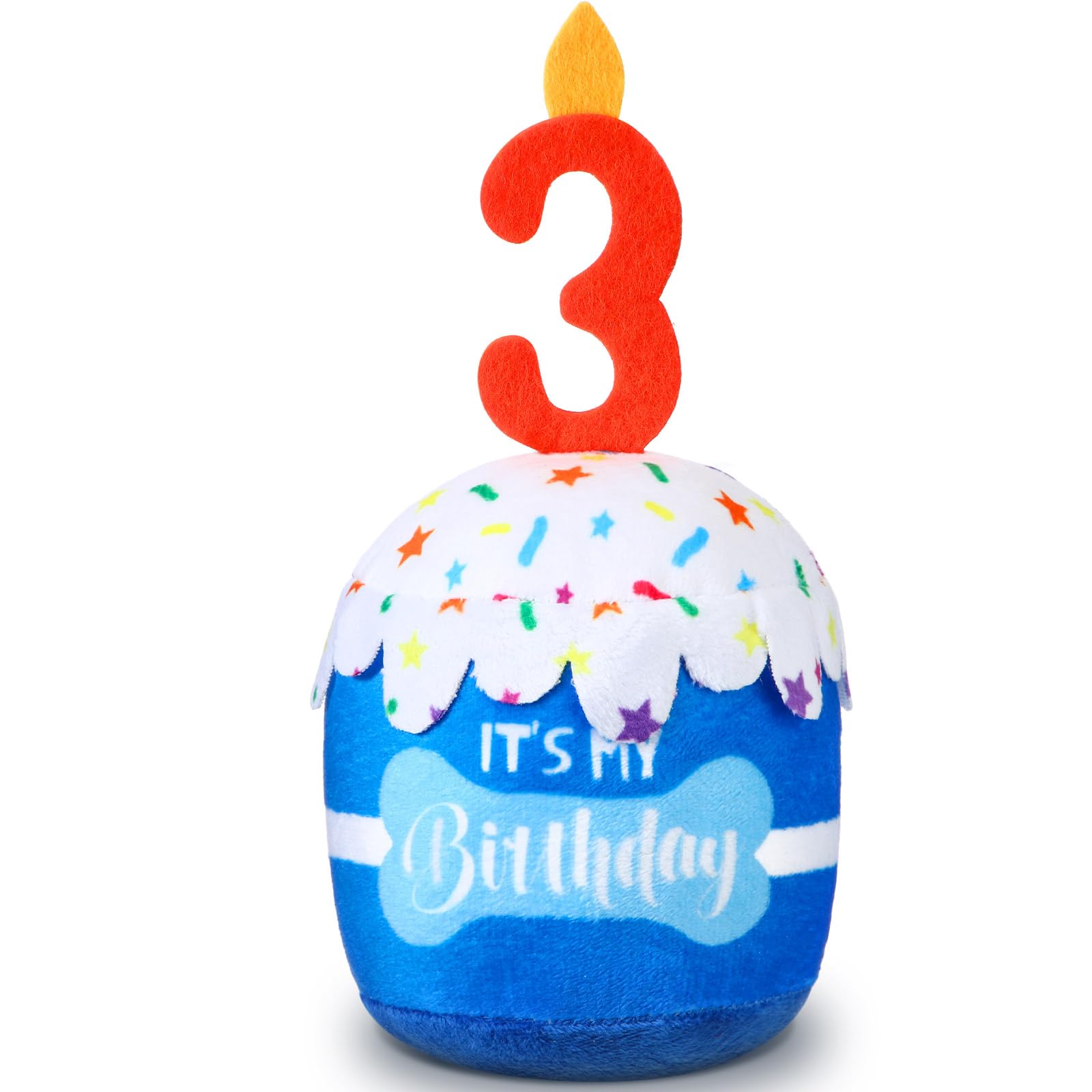 Dansydaisy Dog 3Rd Birthday Cake Toy Accessories For Girl Boy Gifts, Blue Squeaky Plush Toy For Dog Birthday Party Decor Favor F