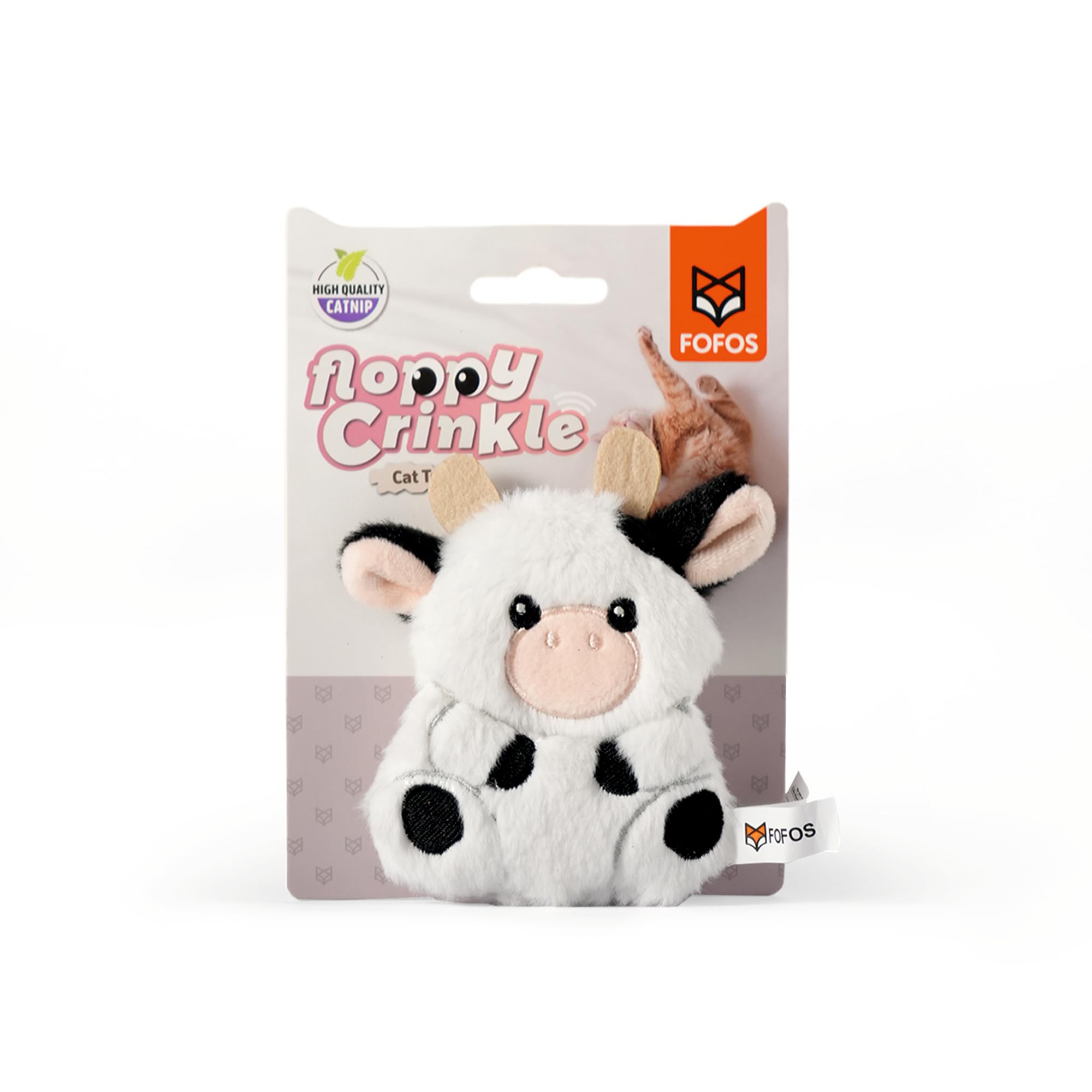 Barkbutler X Fofos Floppy Crinkle Cow Cat Toy White  Us Grade Catnip And Super Soft Fabric, Premium Cat Accessories With Catnip