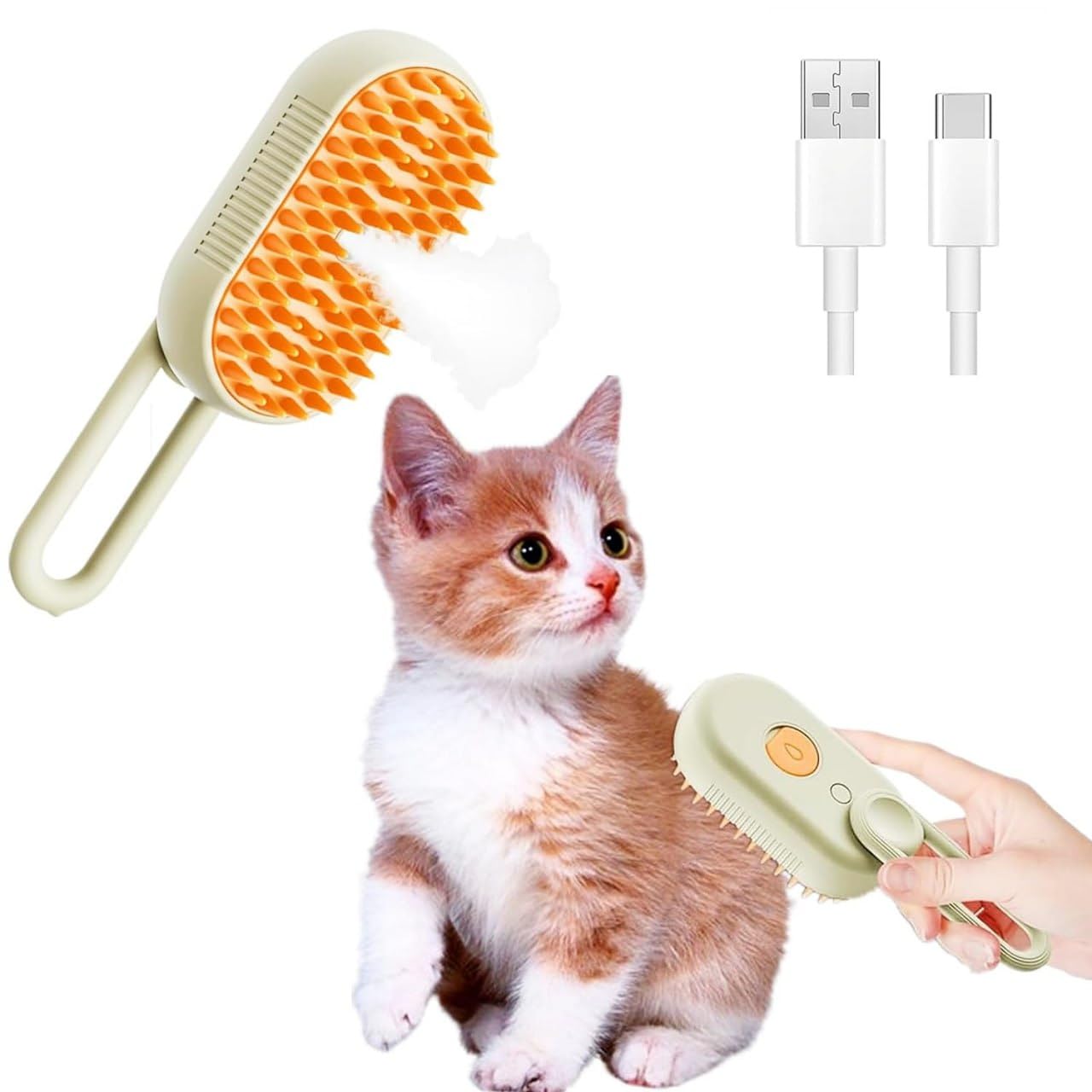 Docrok 3 In 1 Cat Steamy Brush, Steamy Silicone Massage Grooming Brush For Cat And Dog, Steamer Brush For Massage, Tangled And H