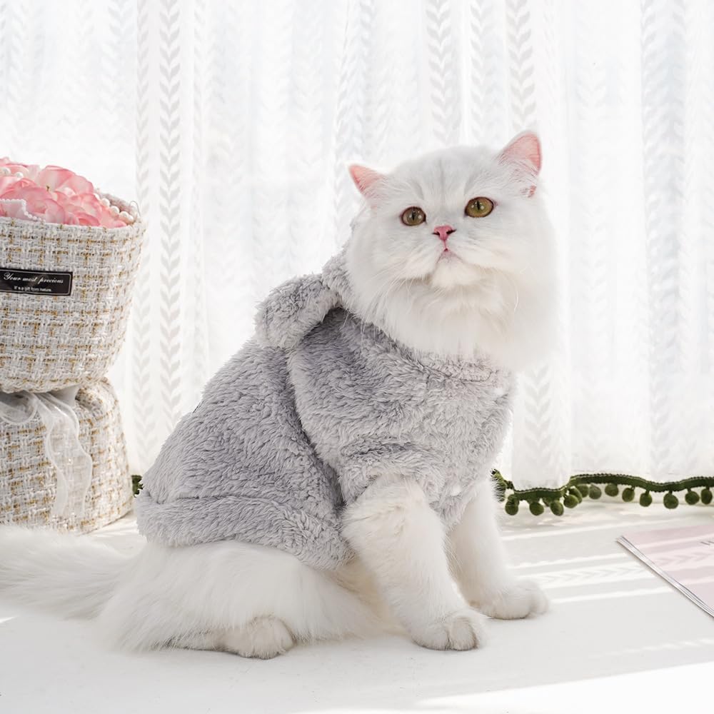 Cat Bunny Ears Costume Cute Dog Kitten Hoodies Sweater Rabbit Ears Puppy Pet Apparel (Medium,Gray)