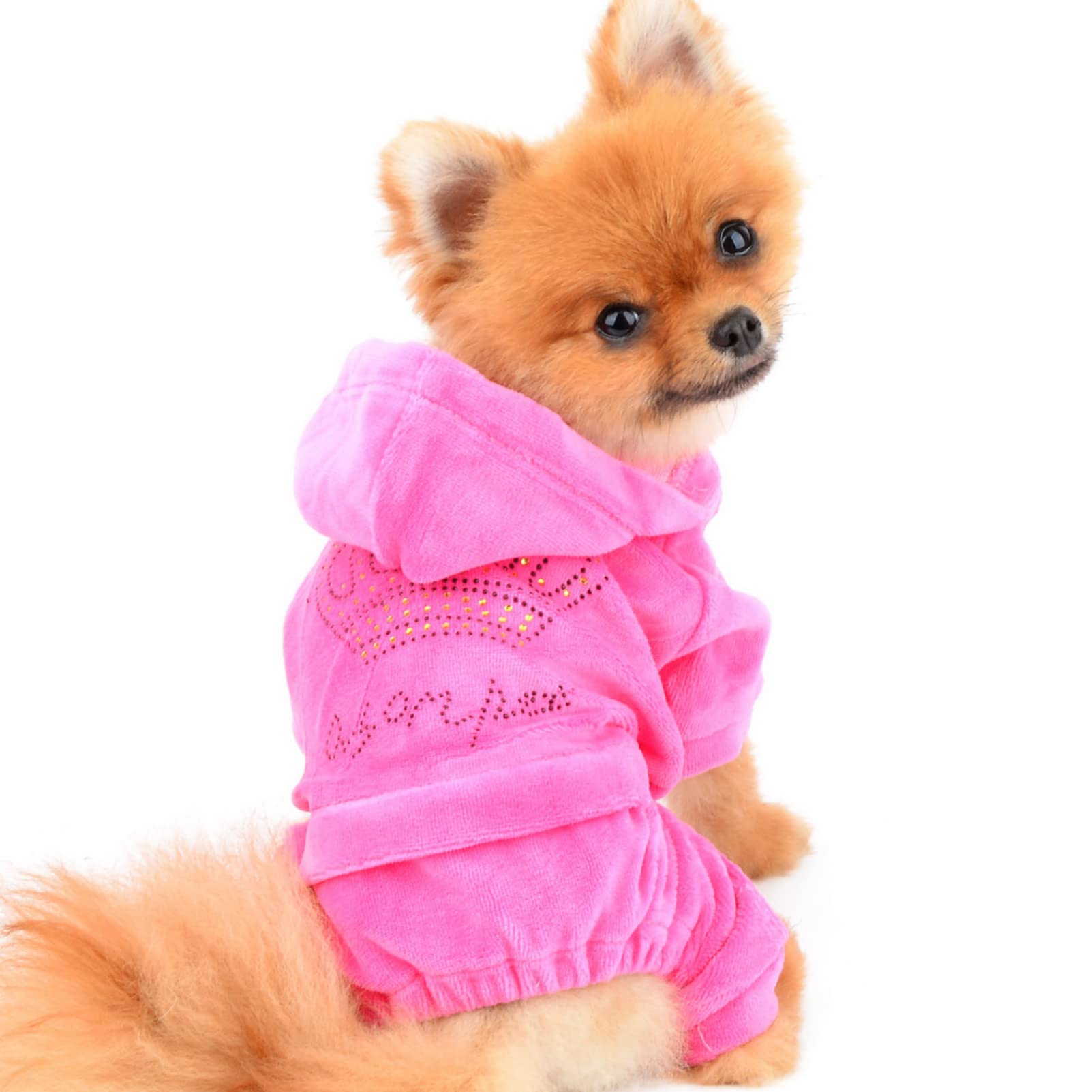 Seimai Dog Hoodies Jumpsuit For Small Dog Cat Puppy Rhinestone Crown Soft Velvet Autumn Winter Hooded Pajamas Tracksuit Outfits Sportswear Jacket With Hat Training Outdoor Pink S
