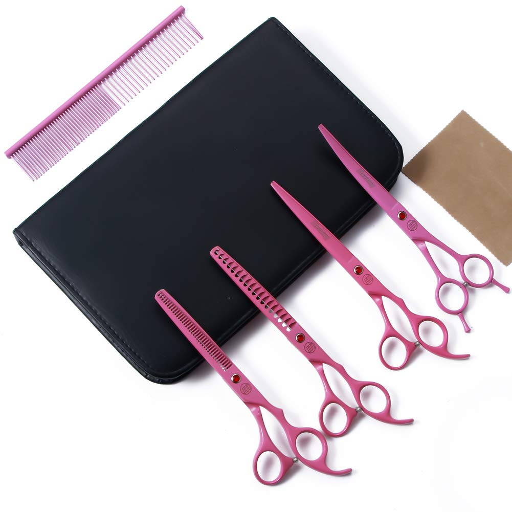 Moontay Professional Dog Grooming Scissors Set, 7 Inch8 Inch Pet Grooming Scissors Chunkers Shears For Dog, Curved Dog Grooming 