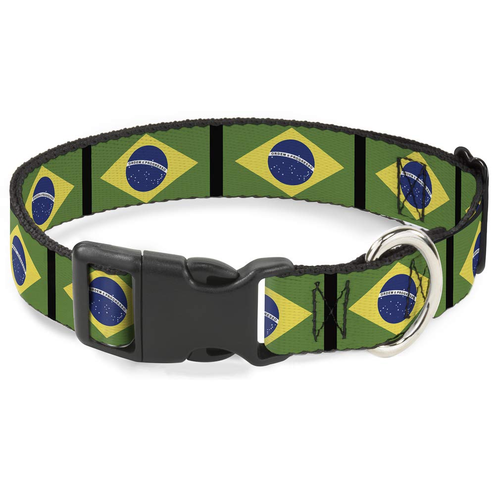 Buckle-Down Pc-W30258-Ws Brazil Flags Plastic Clip Collar, Wide Small/13-18'