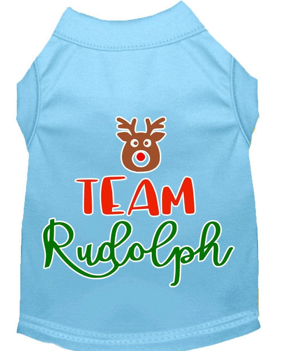 Christmas Pet Dog & Cat Shirt Screen Printed, "Team Rudolph" Green XS (0-3 lbs.)