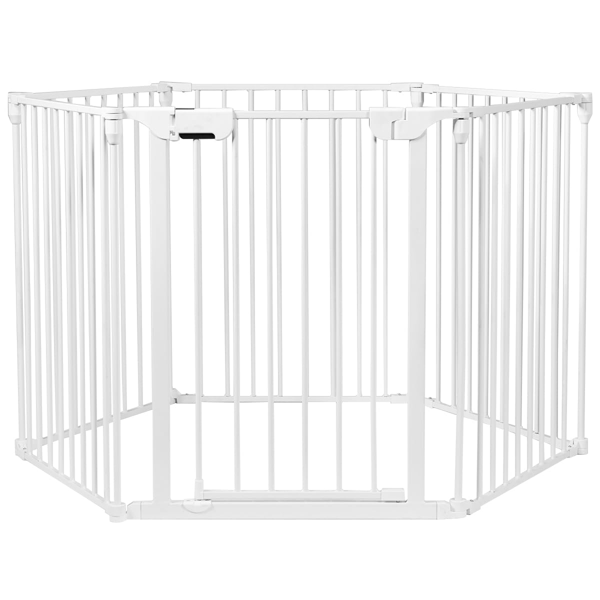 Petsite 142 Inch Extra Wide Pet Gate & Playpen, Foldable Dog Fence With Walk-Through Door, Home, Stairs, Fireplace Barrier (Whit