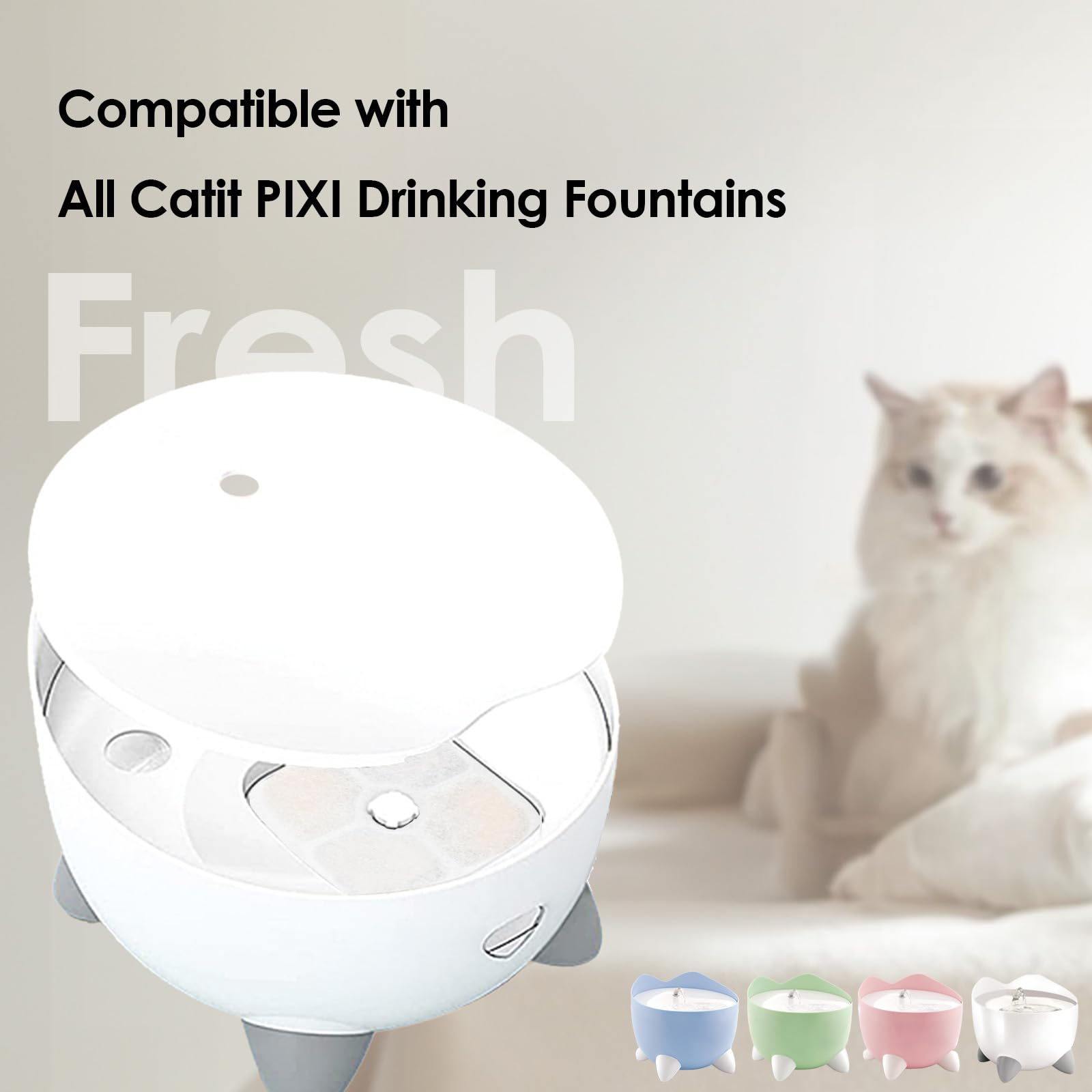 16-Pack Cat Water Fountain Filter Compatible With Catit Pixi Water Fountain Filter Replacement Triple Action Water Filter, 4 Pum