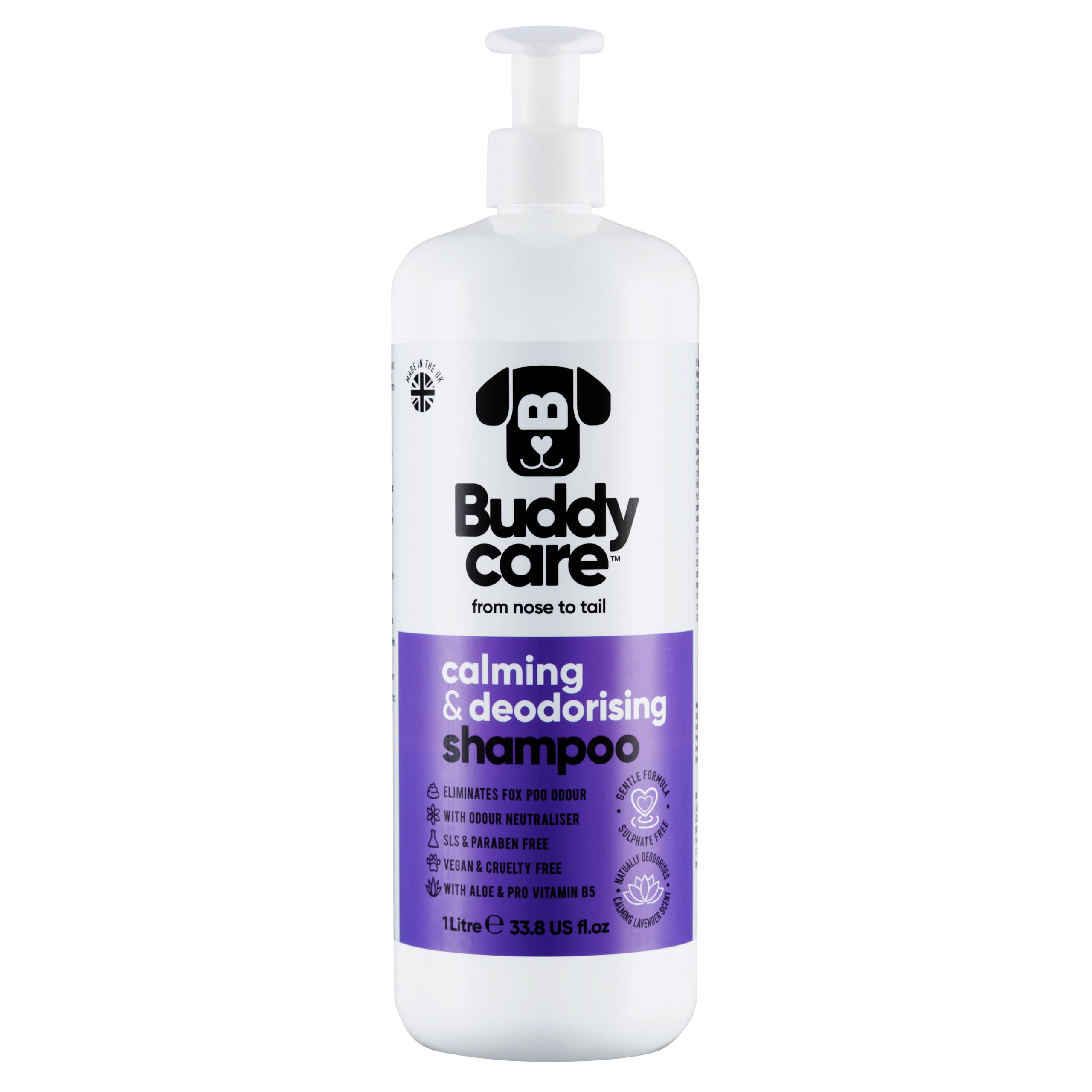 Calming & Deodorising Dog Shampoo By Buddycare | Lavender Scented | With Aloe Vera And Pro Vitamin B5 (33.8Oz)