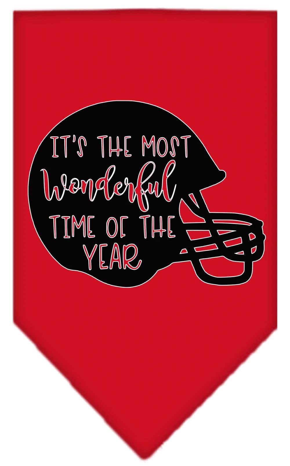 Pet and Dog Bandana Screen Printed, "It's The Most Wonderful Time Of The Year (Football)" Red Large
