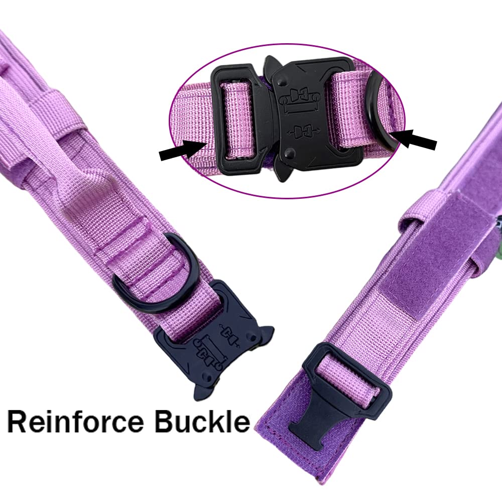Tactical Dog Collar And Leash Set Tactical Dog Collar With Handle Bungee Leash Adjustable Military Training Nylon Collar Dog Training Collar Leash Set With Control Handleand Metal Buckle(Purple M