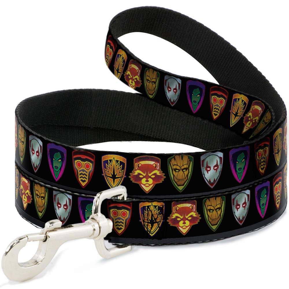 Dog Leash Guardians Of The Galaxy Badge 5 Character Icons Black 4 Feet Long 1.5 Inch Wide