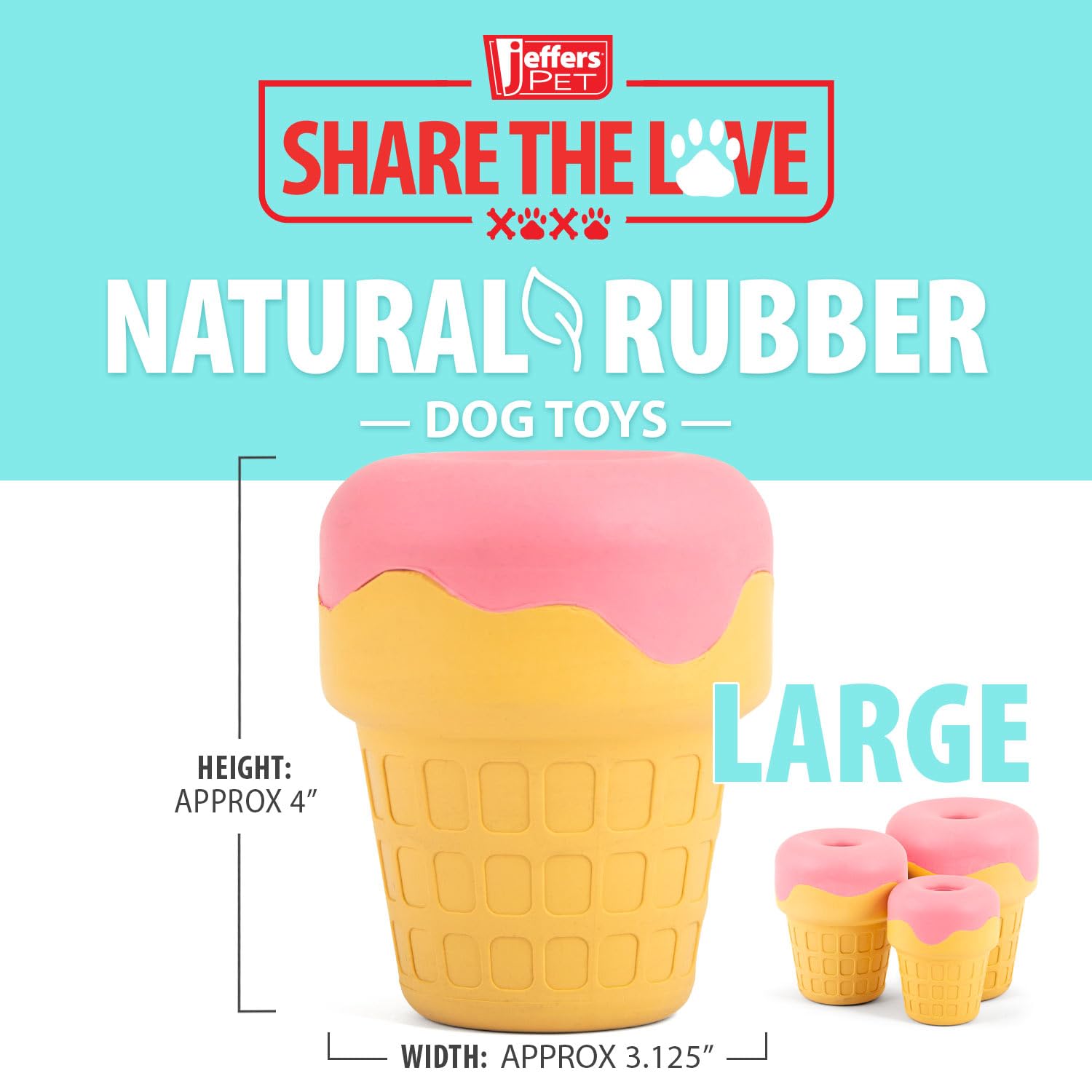 Jeffers Pet Natural Rubber Dog Chew Toy - Ice Cream Cone, Large - Treat Dispensing, Vanilla Scent, Durable, Non-Toxic, Dishwashe