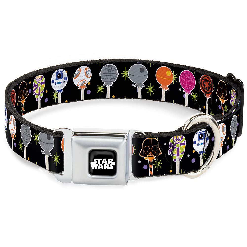 Buckle-Down Dog Collar Seatbelt Buckle Star Wars Festive Lollipop Icons Multi Color 9.5 To 13 Inches 1.0 Inch Wide,Dc-Sb-Swbjy-Wsw221-1.0-S