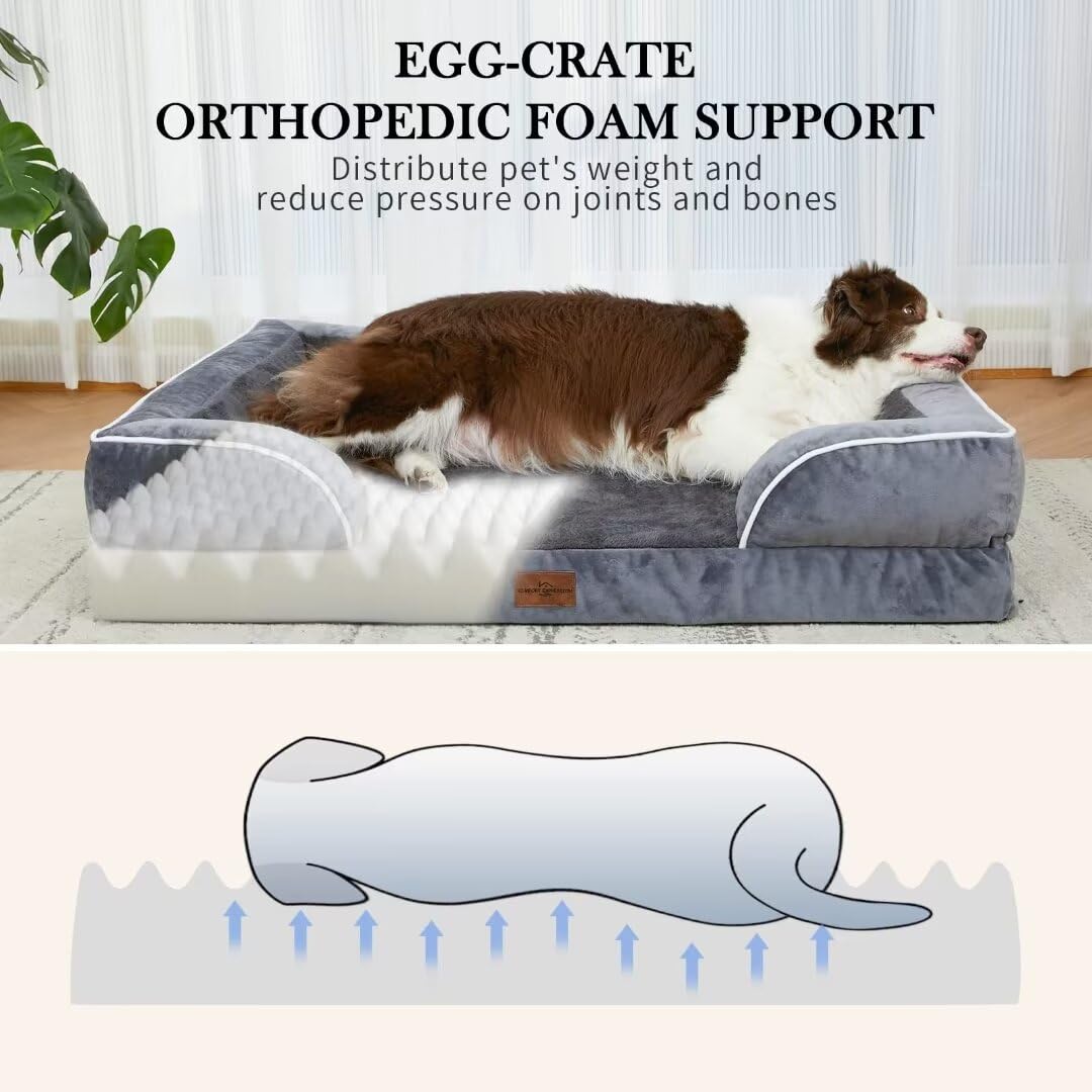 Comfort Expression Waterproof Large Dog Beds Orthopedic Foam Dog Beds For Large Dogs Sofa Comfy Pet Bed With Washable Removable Cover & Non-Slip Bottom(Large,Dark Grey)