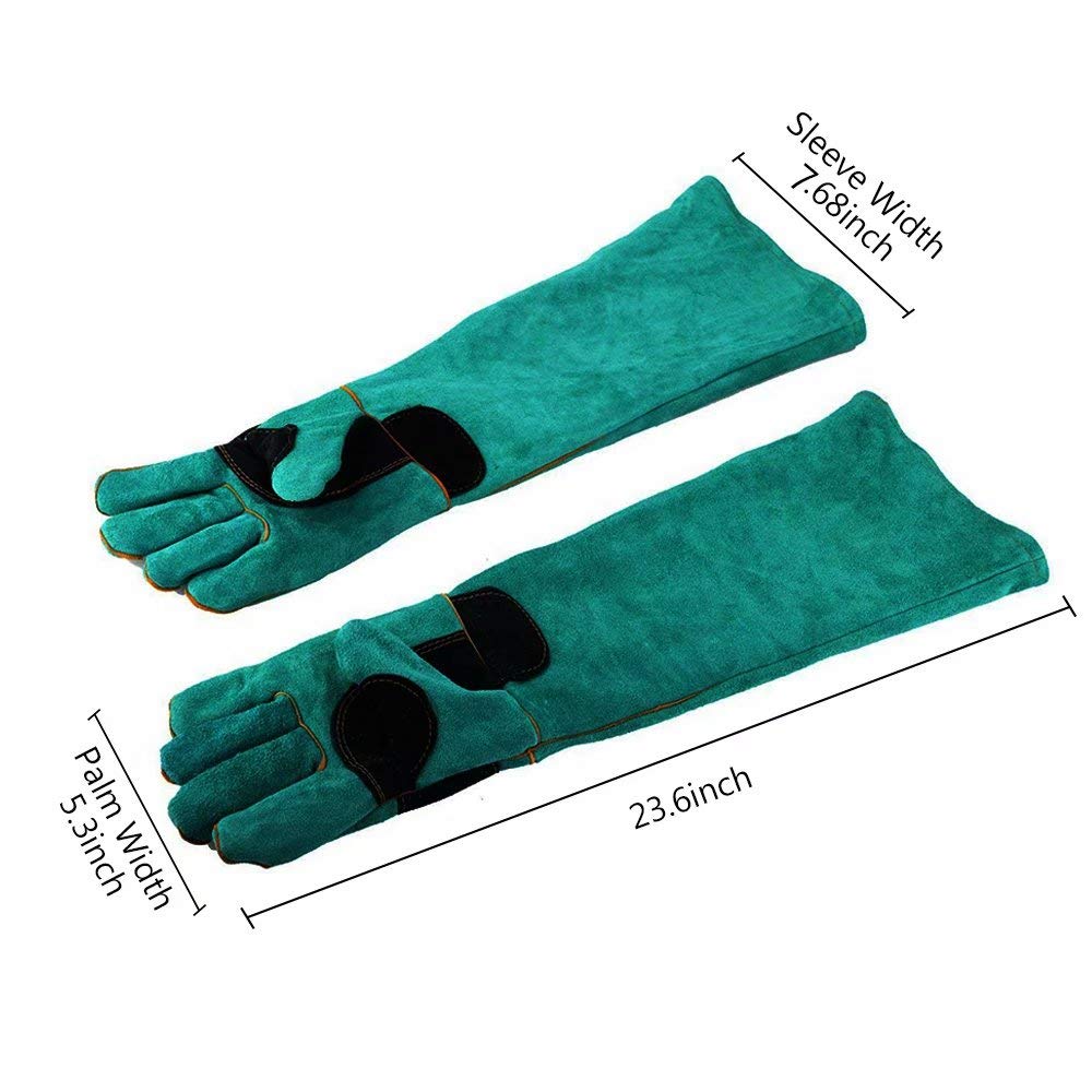 YBB Animal Handling Anti-Bite/Scratch Gloves - Dark Green, Leather, 1 Count for Dogs, Cats, Birds, Parrots