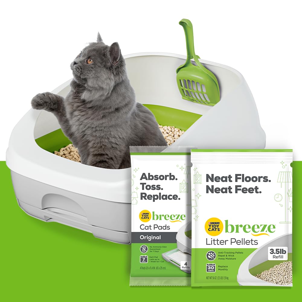 Purina Tidy Cats Litter Box System, Breeze System Starter Kit Litter Box, Litter Pellets & Pads