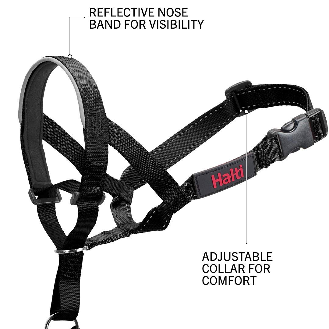 HALTI Headcollar Size 5, Black & HALTI Training Leash Size Large, Black Combination Pack - Stop Your Dog Pulling on the Leash. A