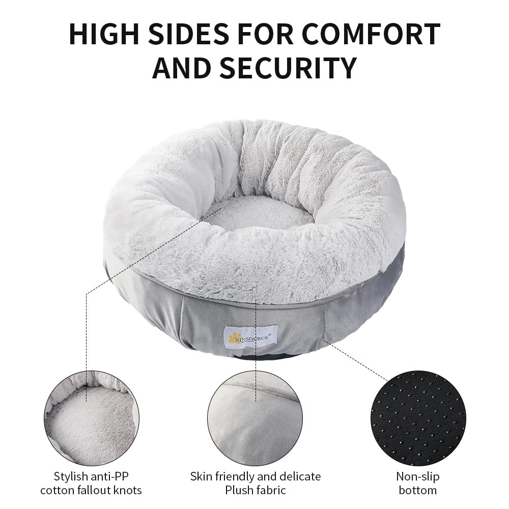 Xinsource Cozy Round Pet Bed, Cats Bed, Dogs Bed. Super Soft Plush Interior For Ultimate Comfort. High Walls Provide Extra Suppo