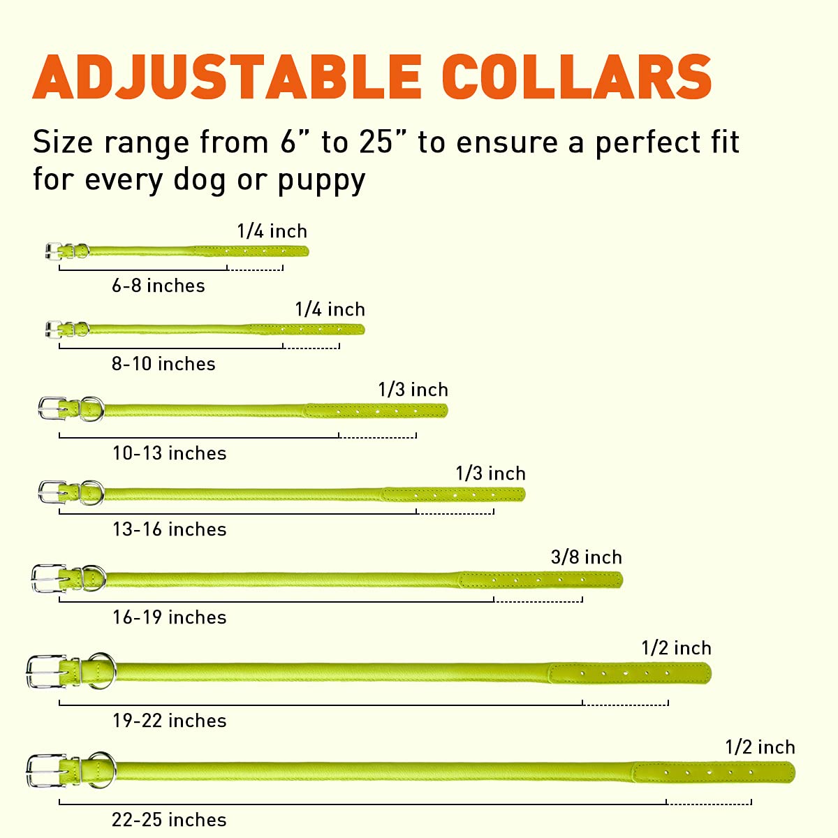 Dogline Soft And Padded Rolled Round Leather Collar For Dogs W1/4'' - L10''-13'', Green