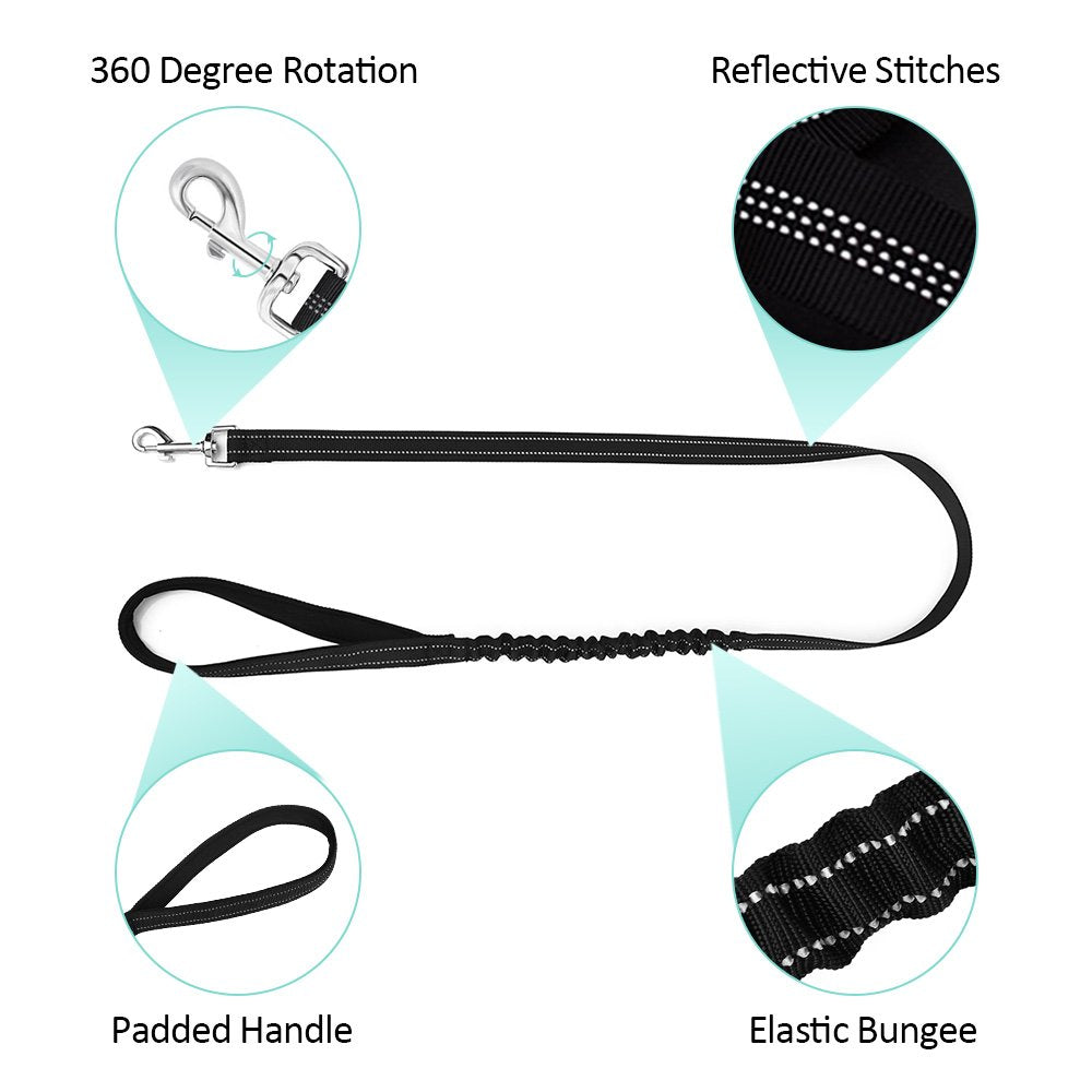 SlowTon No Pull Dog Harness & Leash Set, Medium, Nylon, Reflective, Adjustable, Black