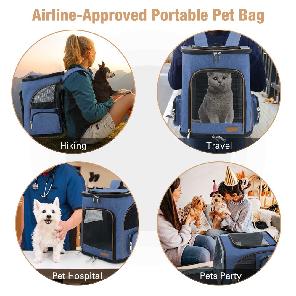 Lekereise Cat Backpack Carrier, Expandable, Fits Up to 25 lbs, 24.4"x14"x16.2", Blue, Model BP-21059, Foldable Polyester Pet Bag