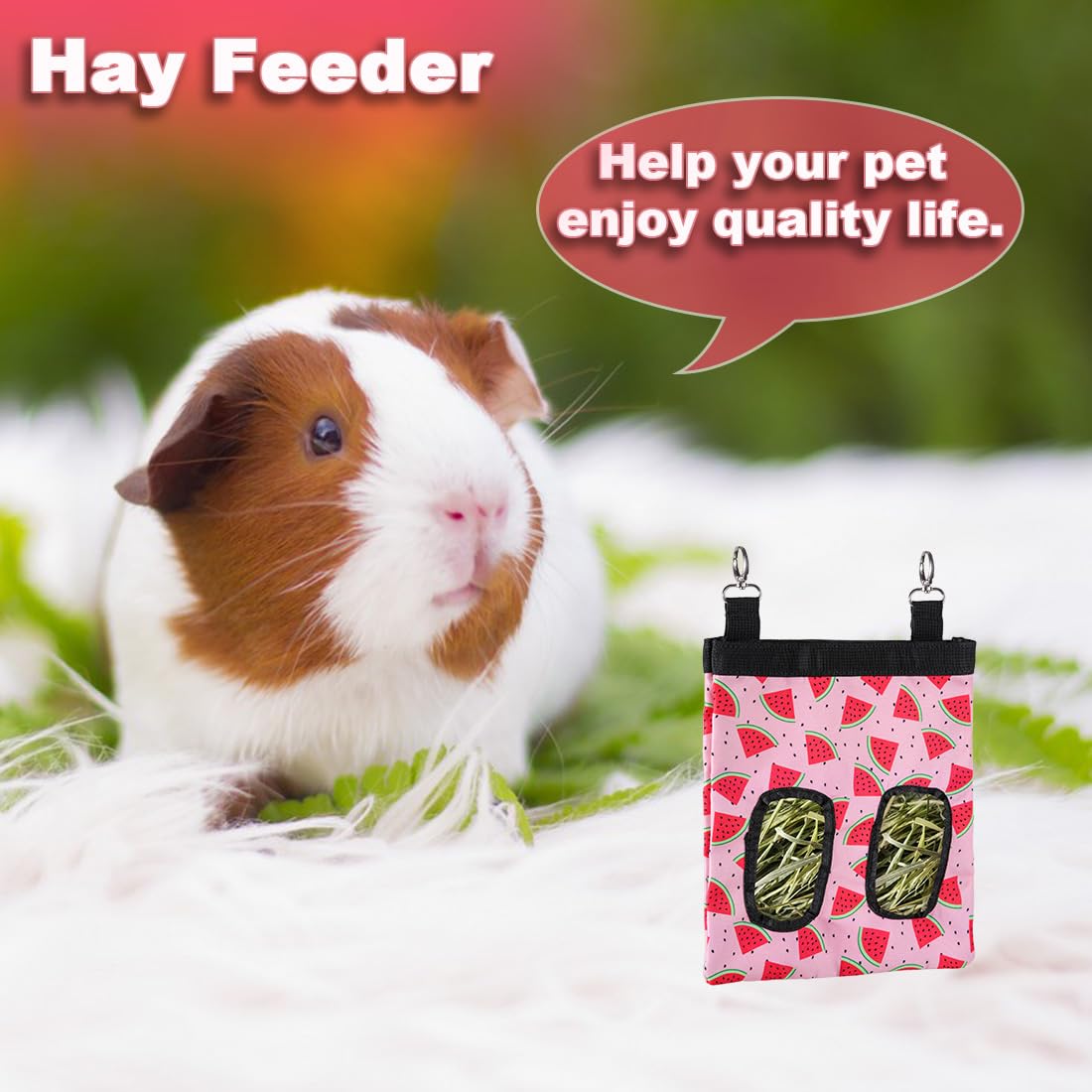 Dzwlkj Hay Feeder, 600D Polyester, Watermelon, Hay Feeder Rabbit, Guinea Pig, Chinchilla, Hamsters, Small Pets, 1 Pack, Foldable