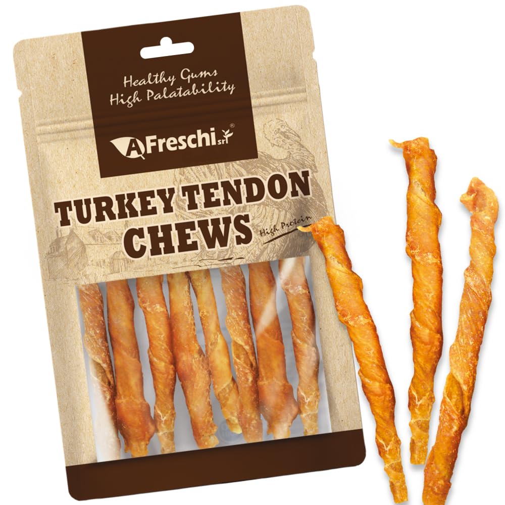 AFreschi Turkey Tendons for Dogs, USA-Sourced, Healthy Dog Treats, Rawhide-Free Puppy Chews, All Natural, Hypoallergenic Dog Tre
