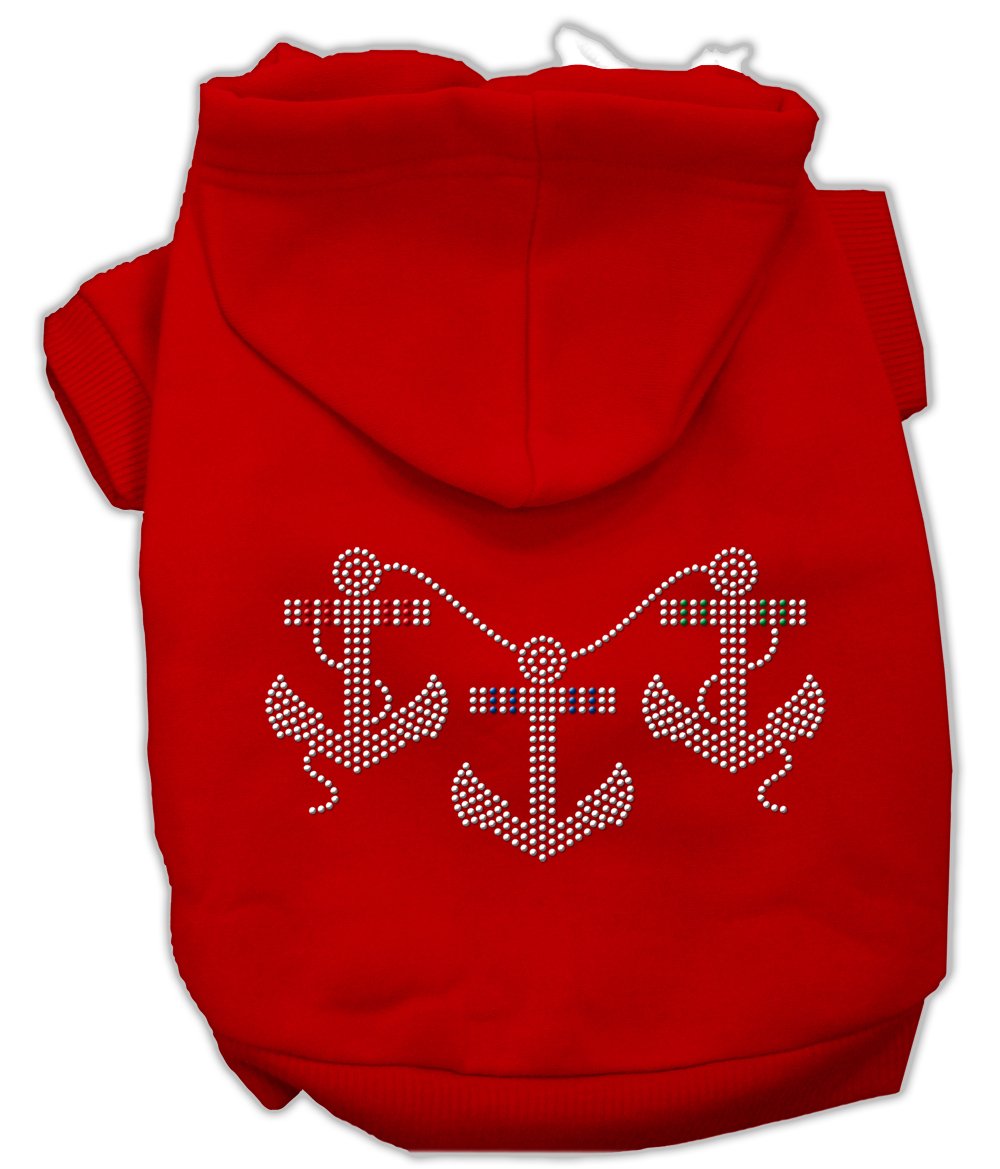 Mirage Pet Products 12-Inch Rhinestone Anchors Hoodies, Medium, Red