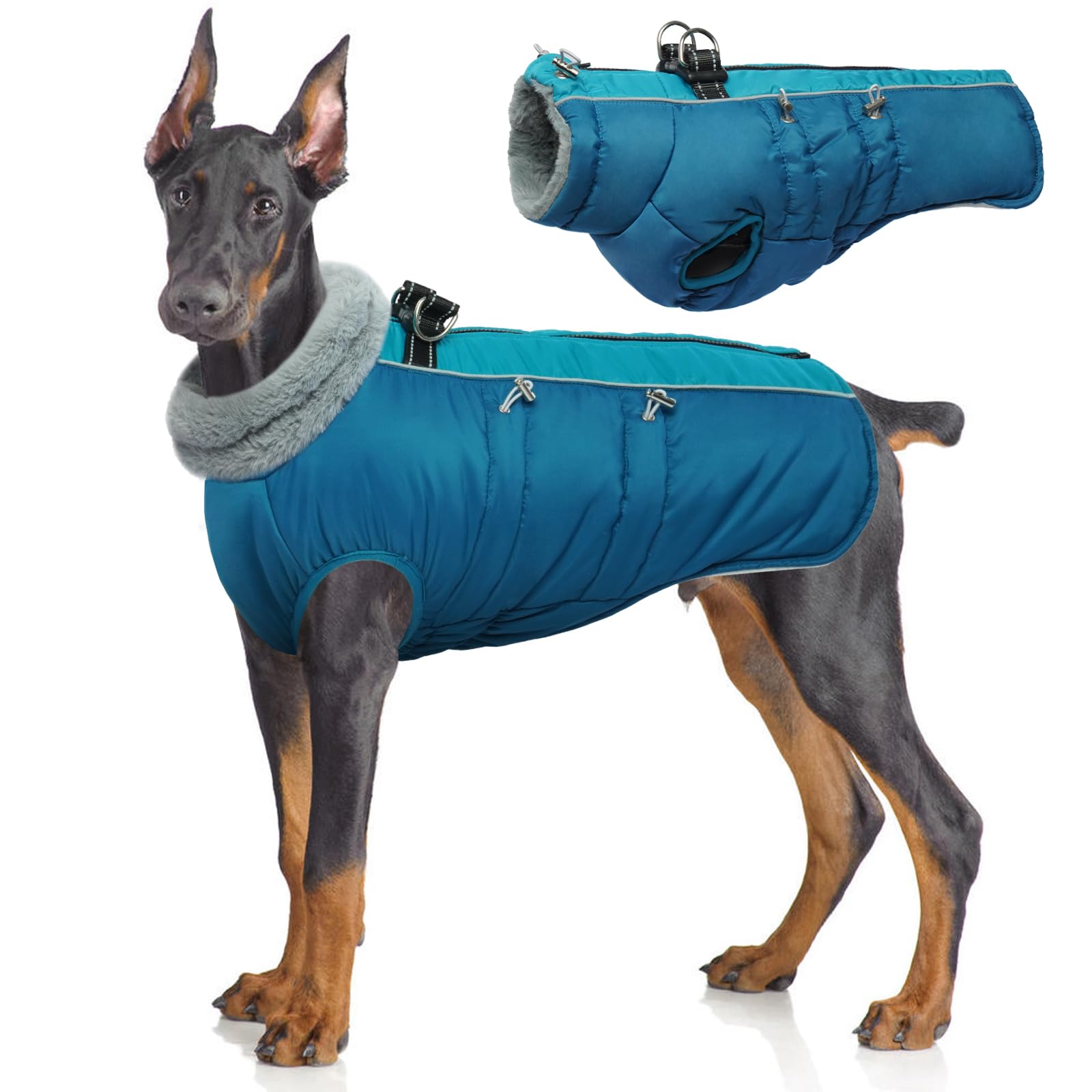 Idomik Warm Dog Coat With Built-In Harness - Winter Coat, Cold Weather Jacket, Waterproof, Thicken Fleece, Windproof Snow Jacket
