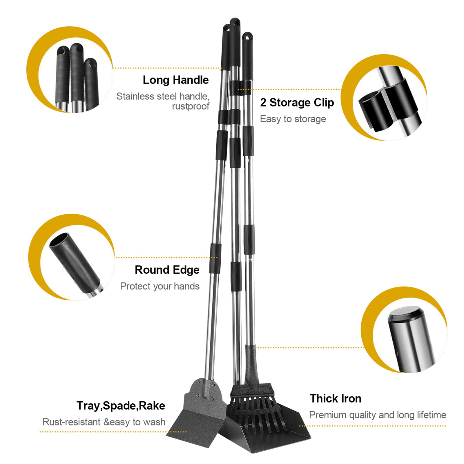 Niubya Dog Pooper Scooper, Extra Large Poop Scooper for Large and Small Dogs with Long Handle, Metal Pet Poop Tray and Rake Set