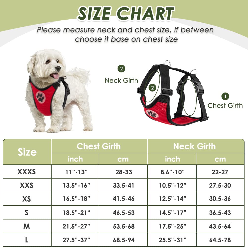 Slowton Dog Car Harness Seatbelt Set, Dog Vest Harness Adjustable Breathable & Vehicle Safety Seat Belt With Elastic Bungee For Small Medium Large Pets(Red - Double Clip,S)