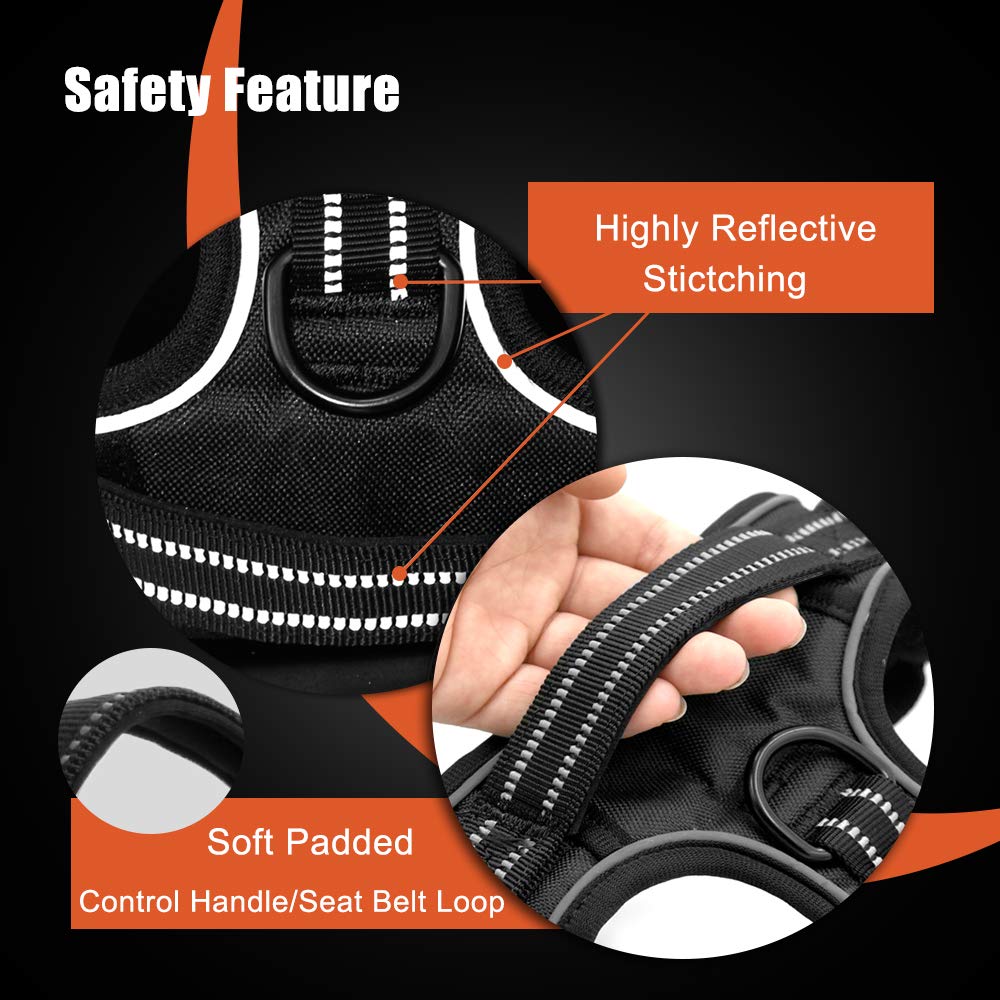 Phoepet No Pull Dog Harness Reflective Adjustable With 2 Metal Leash Hooks And Soft Training Handle [Over The Head Design](L, Baby Blue)