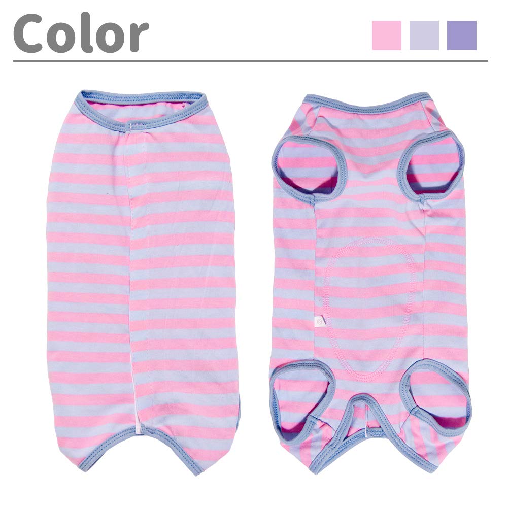 Kukaster Pet Dog Recovery Suit for Small Puppies, Wound Protective Shirt, Pink Blue Stripe, Model 0315RSS01082