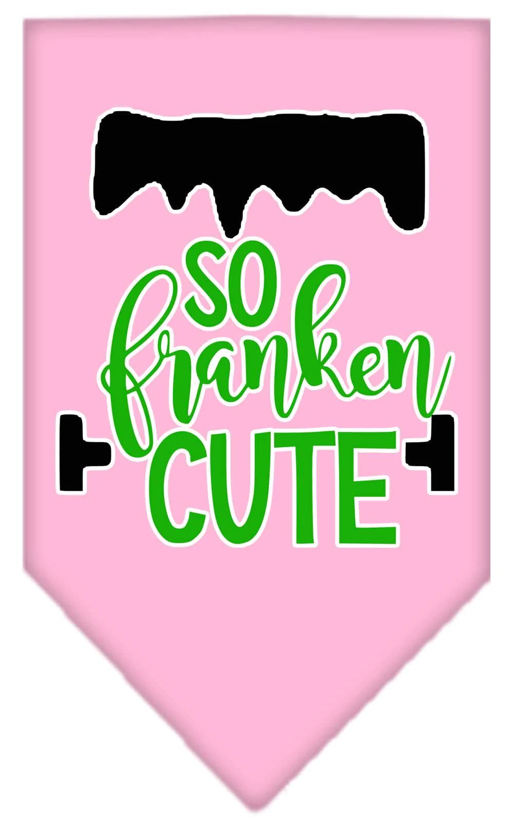 Halloween Pet and Dog Bandana Screen Printed, "So Franken Cute" Light Pink Small