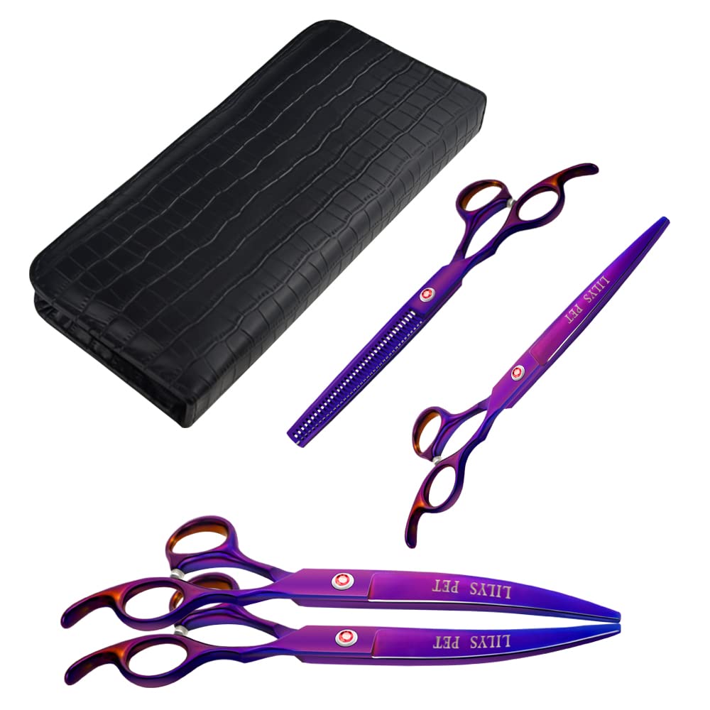 LILYS PET Professional Dog Grooming Scissors, 8.0" Coated Titanium, Purple, Model LILYS00782