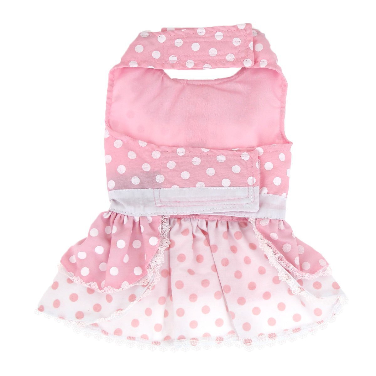 Doggie Design Pink Polka Dot And Lace Dog Harness Dress Set L