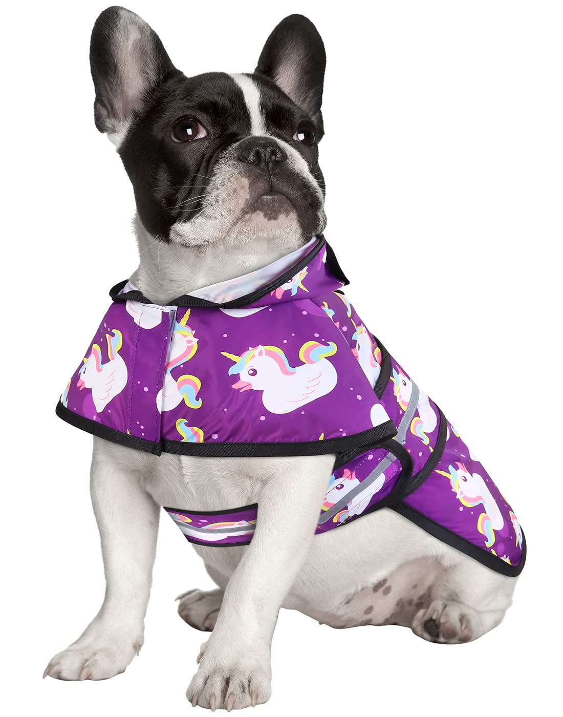 Hde Dog Raincoat Hooded Slicker Poncho For Small To X-Large Dogs And Puppies Purple Unicorn Ducks - S