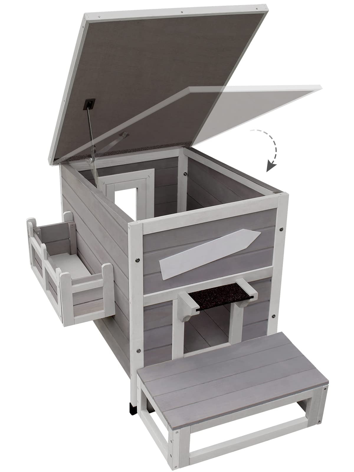 Rockever Outdoor Cat House, Large Outdoor Houses For Feral Cats With Self-Warming Mat Wooden Outside Cat Shelter Weatherproof Wi