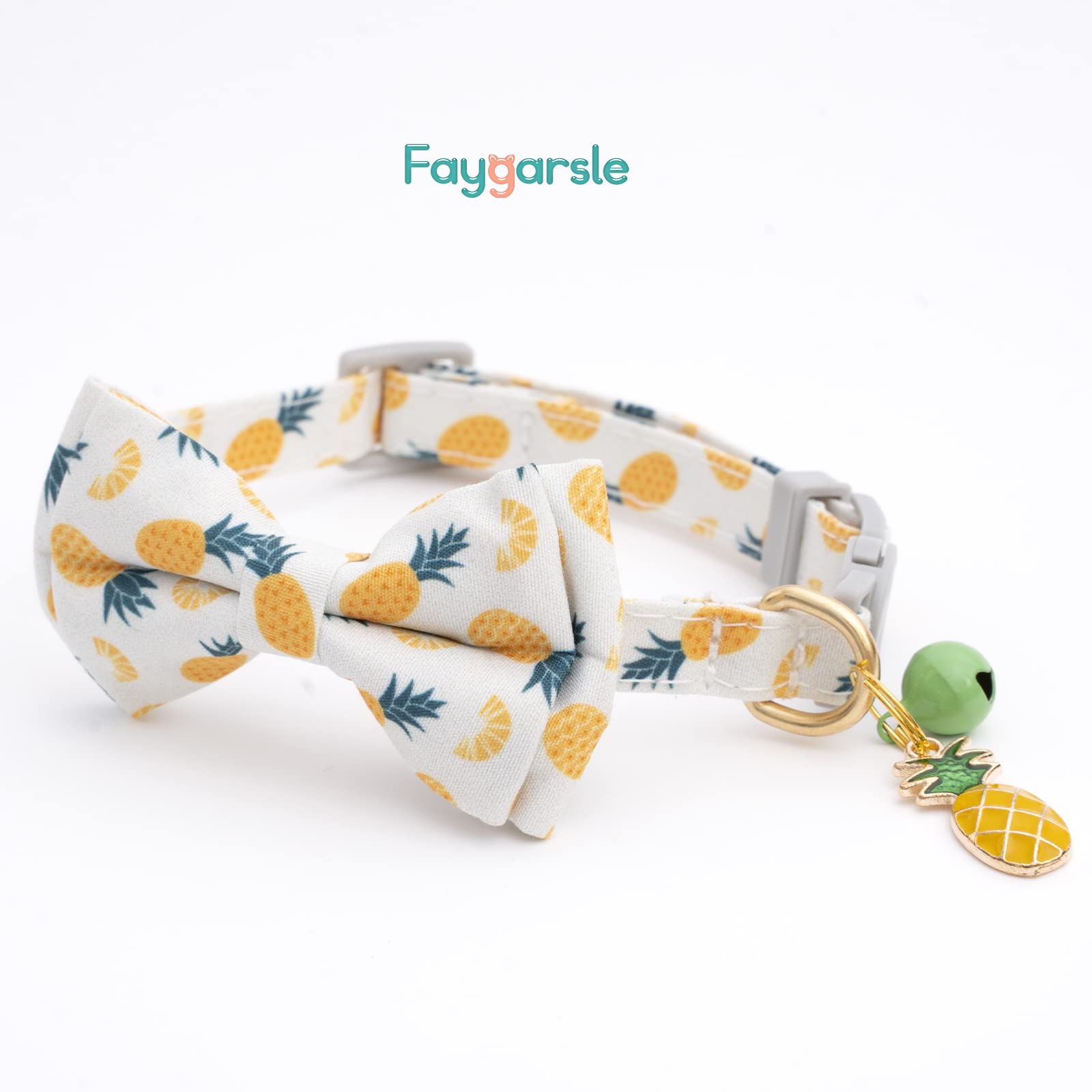 Faygarsle 2 Pack Cute Cat Collar With Bell Breakaway Bowtie Cat Collar For Male Female Cats Soft Fancy Orange Yellow Cat Collar Pineapple Orange Pattern Summer Cat Collar For Boy Girl Cats