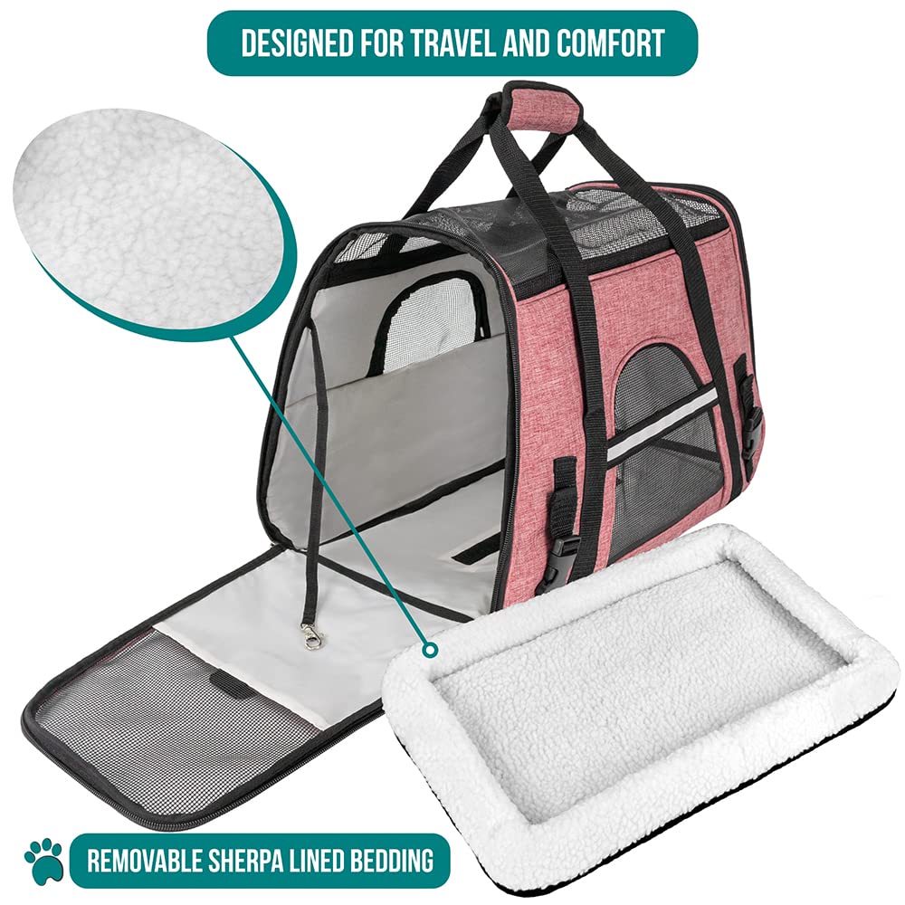 PetAmi Airline Approved Pet Carrier - Soft Sided Dog & Cat Travel Bag, Large - Light Red, Model PET-HB02-HWTRD-SP