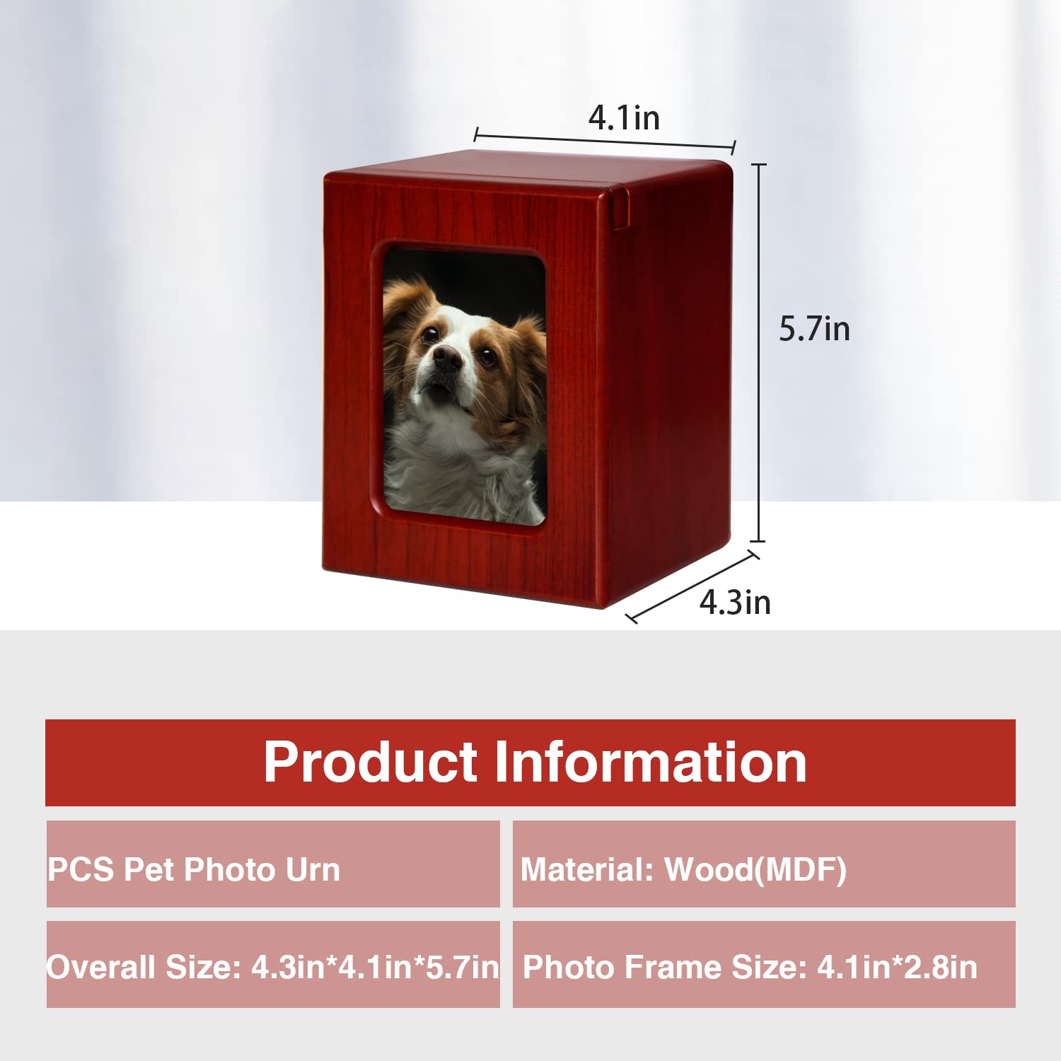 Pcs Pet Urns For Dogs Ashes, Dog Photo Urn, Urns For Dog Ashes, Pet Cremation Box Red-Medium