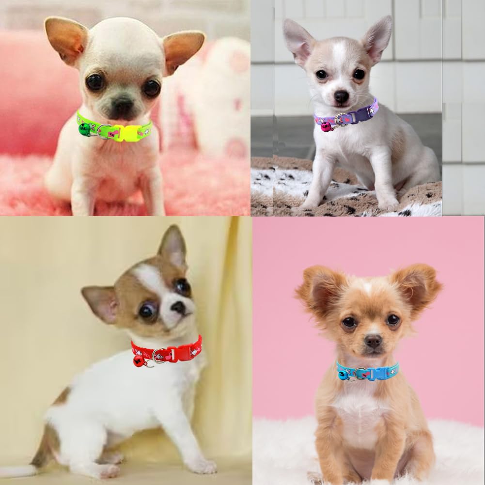 Xs Dog Collar With Bell, Cute Nylon Identification Puppy Collar Boy Fluorescent Green Cat Collar With Bells Adjustable Buckle Fo